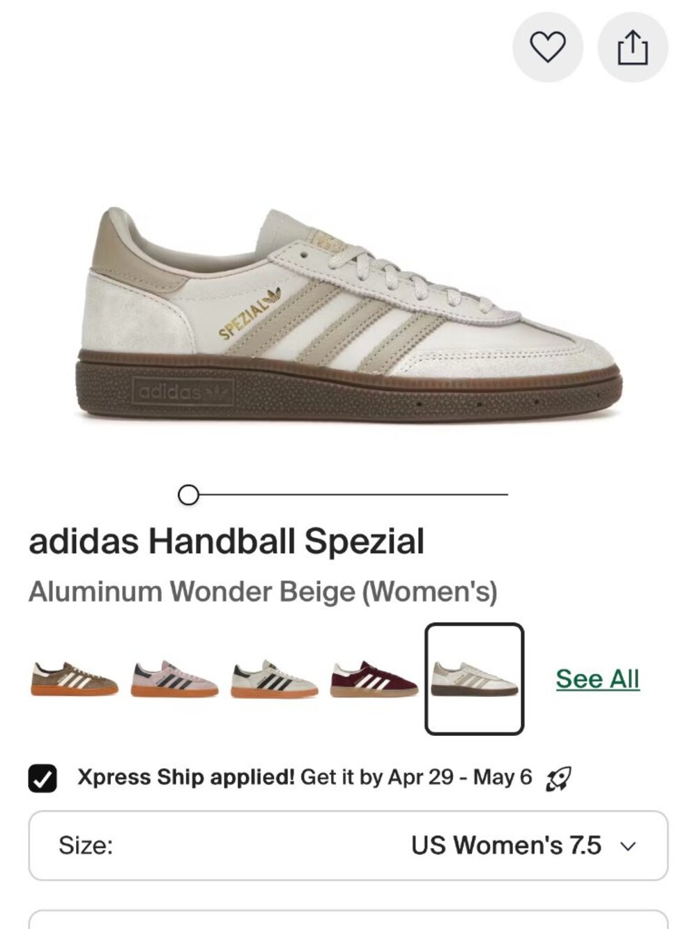 adidas Handball Spezial Size 7.5, Alumina/ Beige/gum